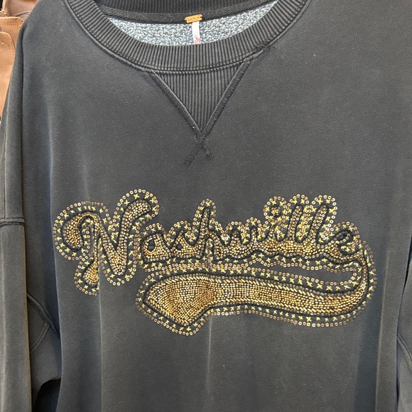 Free People Tops - Free People Black and Gold Embellished Sweatshirt